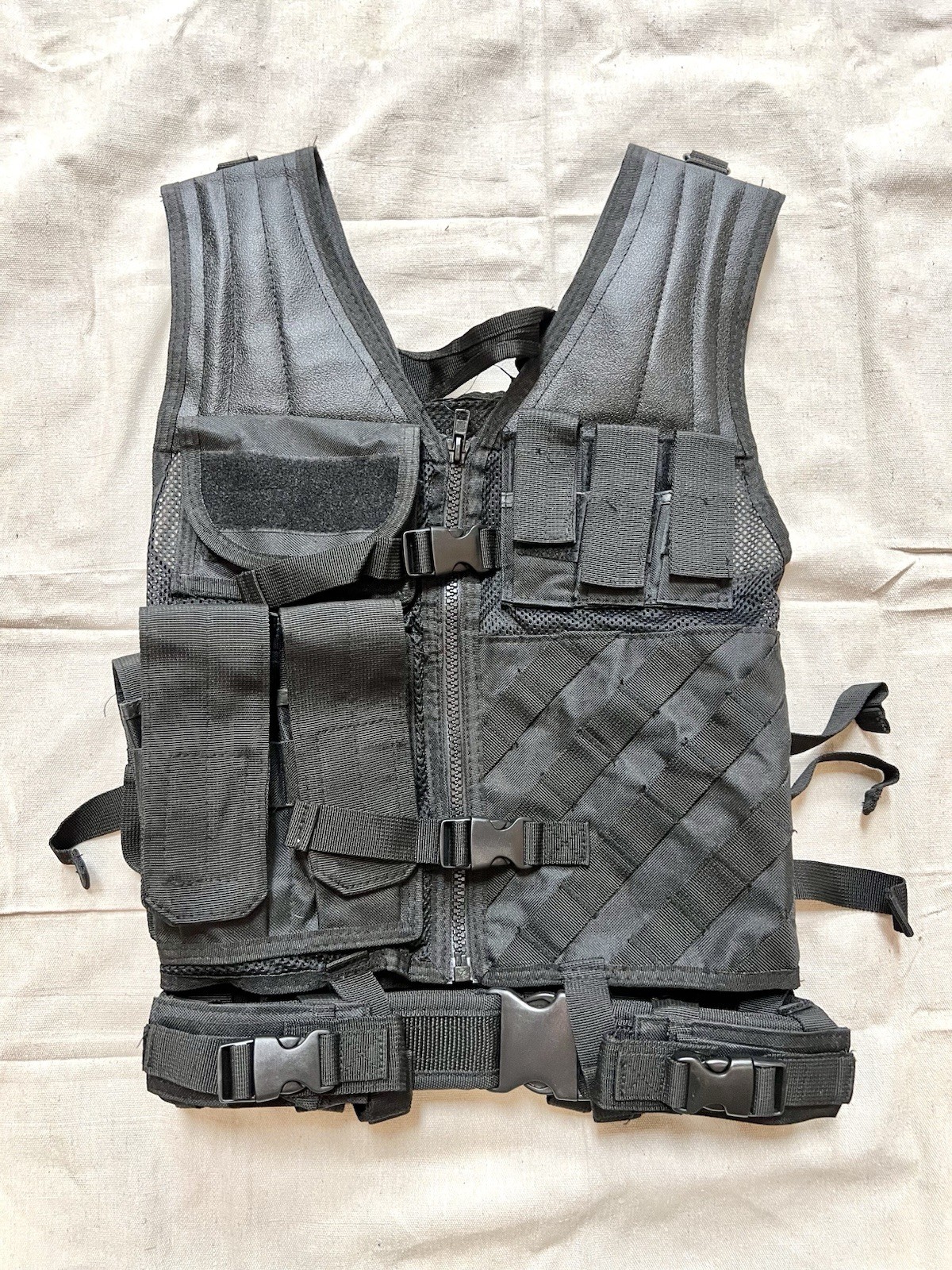 VISM Adjustable Tactical Vest Black MOLLE Pouch Utility Belt Airsoft Paintball