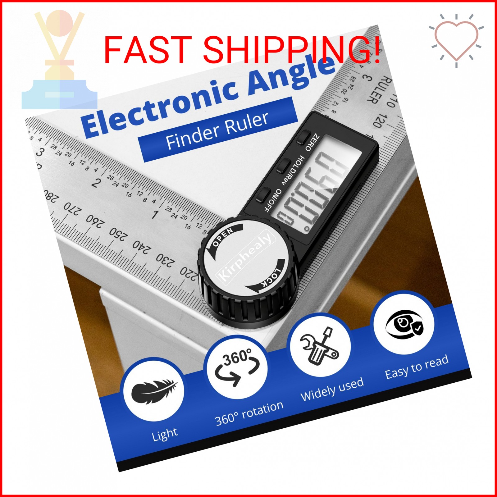 Kirphealy Digital Angle Finder Protractor, 7inch 200mm Angle Gauge Professional