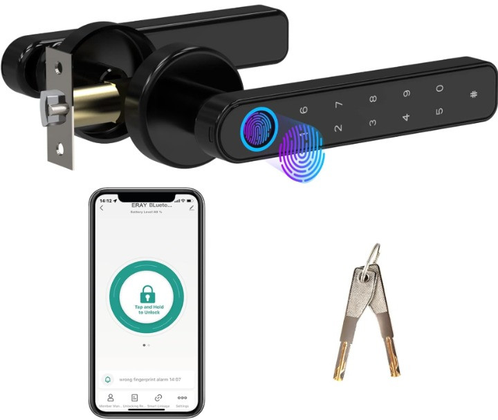 Cerradura inteligente 4 en 1 con huella, teclado y app para puertas de hogar