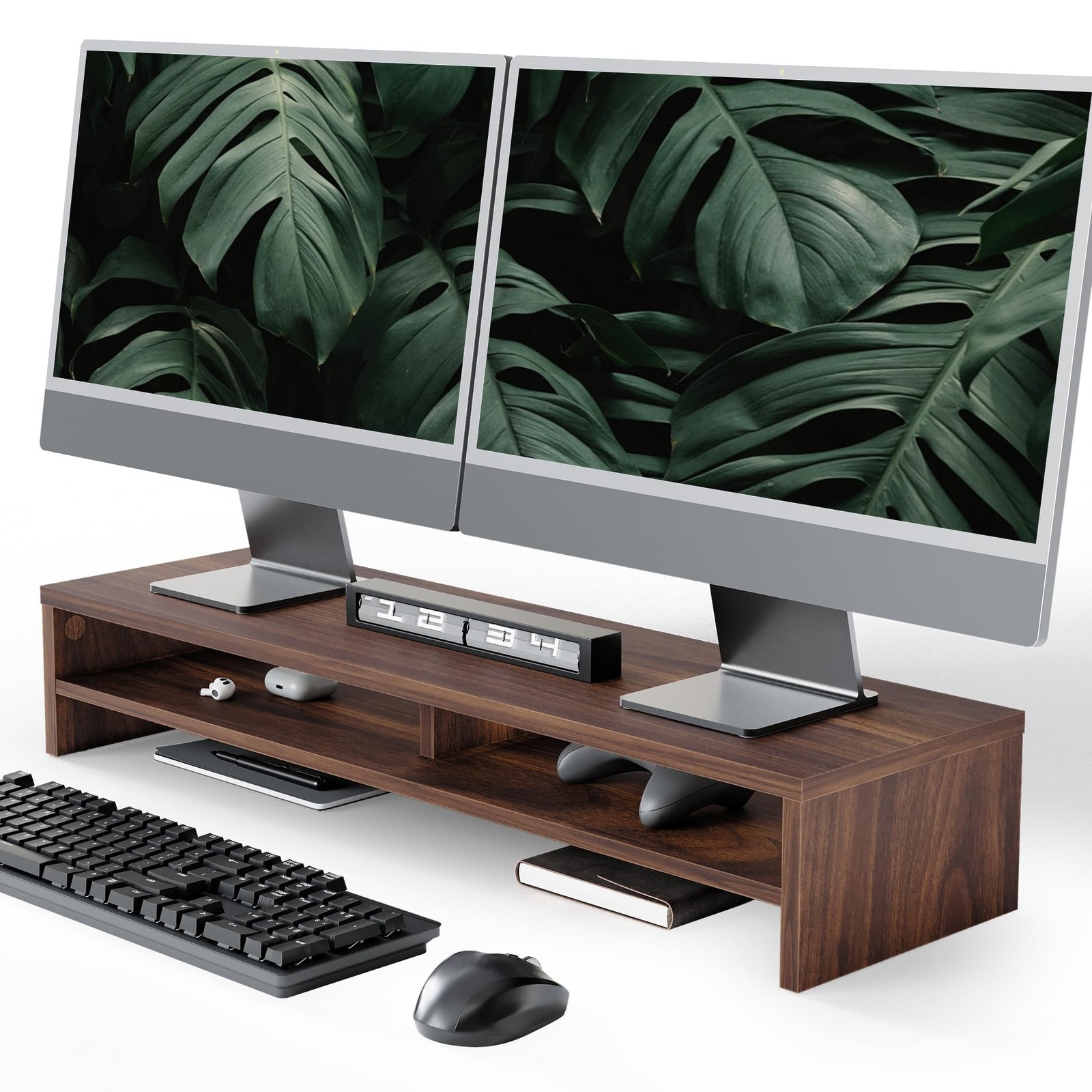Fenge Monitor Stand, 31.5 Inch Computer Monitor Riser for Desk, 2 Tiers Wood ...