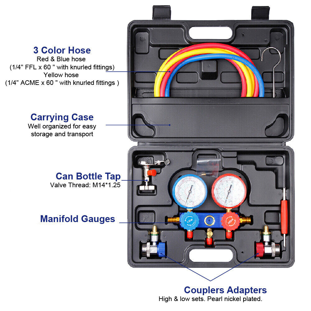 Diagnostic Manifold Gauge Kits Air Conditioning Gauge A/C HVAC Automotive Tool
