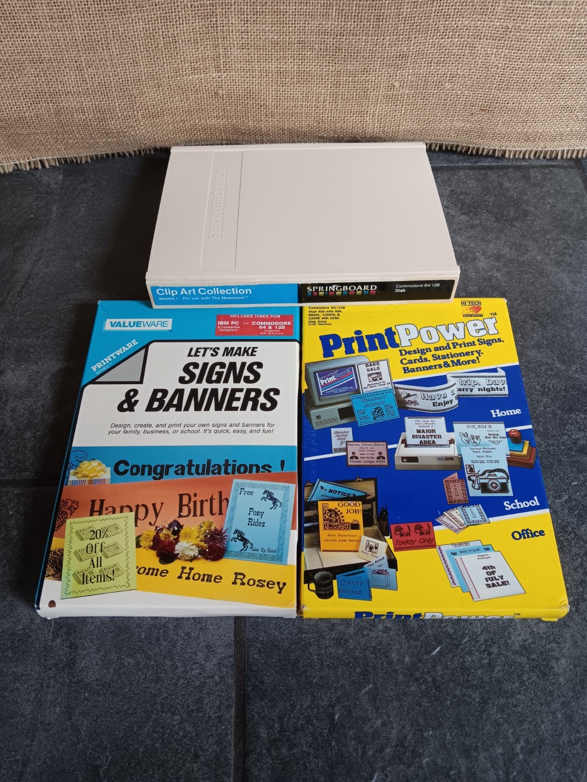 Lot Of 3 Commodore 64 Software Print Power Signs & Banners Clip Art Tested/Works