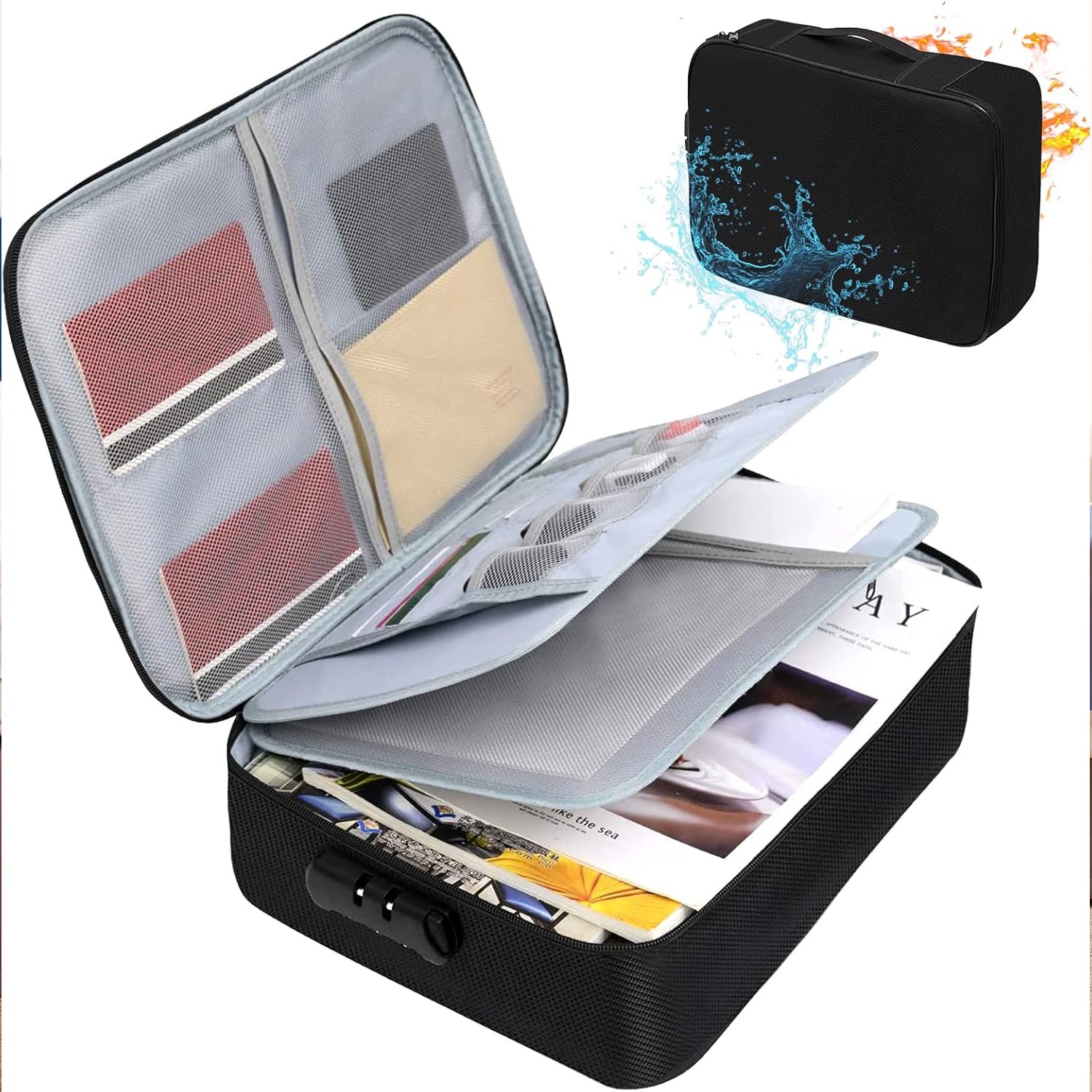Fire Proof Waterproof Document Box with Lock File Storage Organizer Box Safe Bag