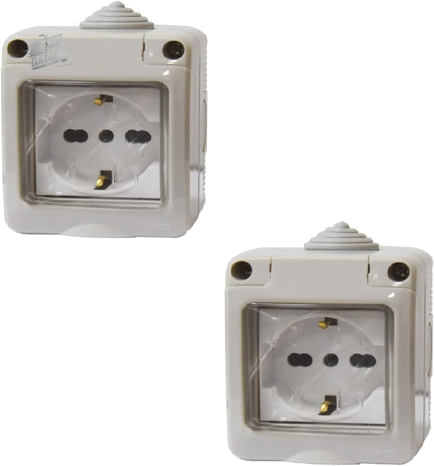 2 IP55 electrical box kit with door, 2 Schuko P40 Univers socket modules