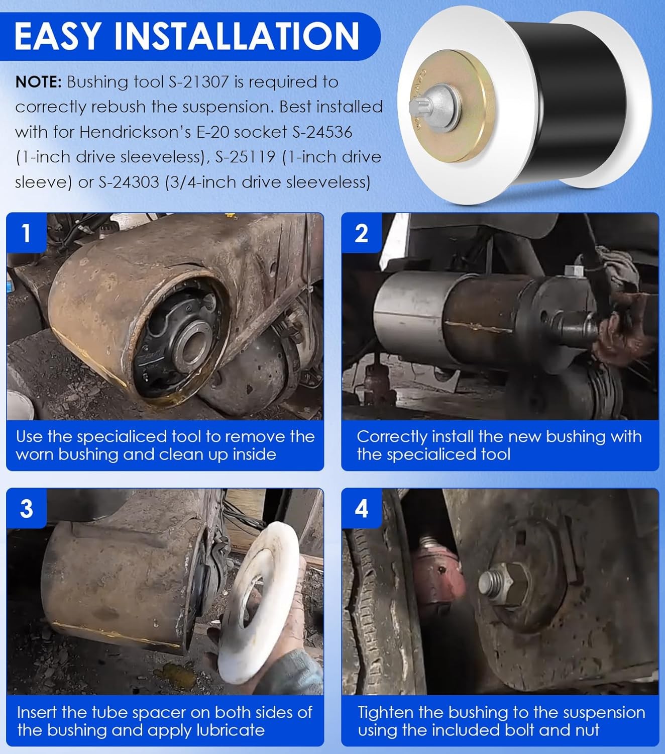For Hendrickson Quick Align Pivot Bushing Kit+Alignment Collars S-24691S S-28654