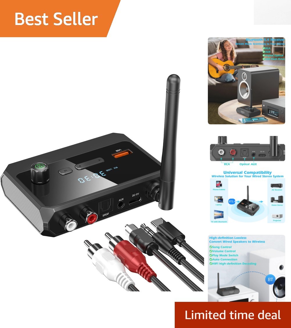 Compact Bluetooth 5.4 Receiver with Optical, RCA & AUX - Upgrade Your Home Audio