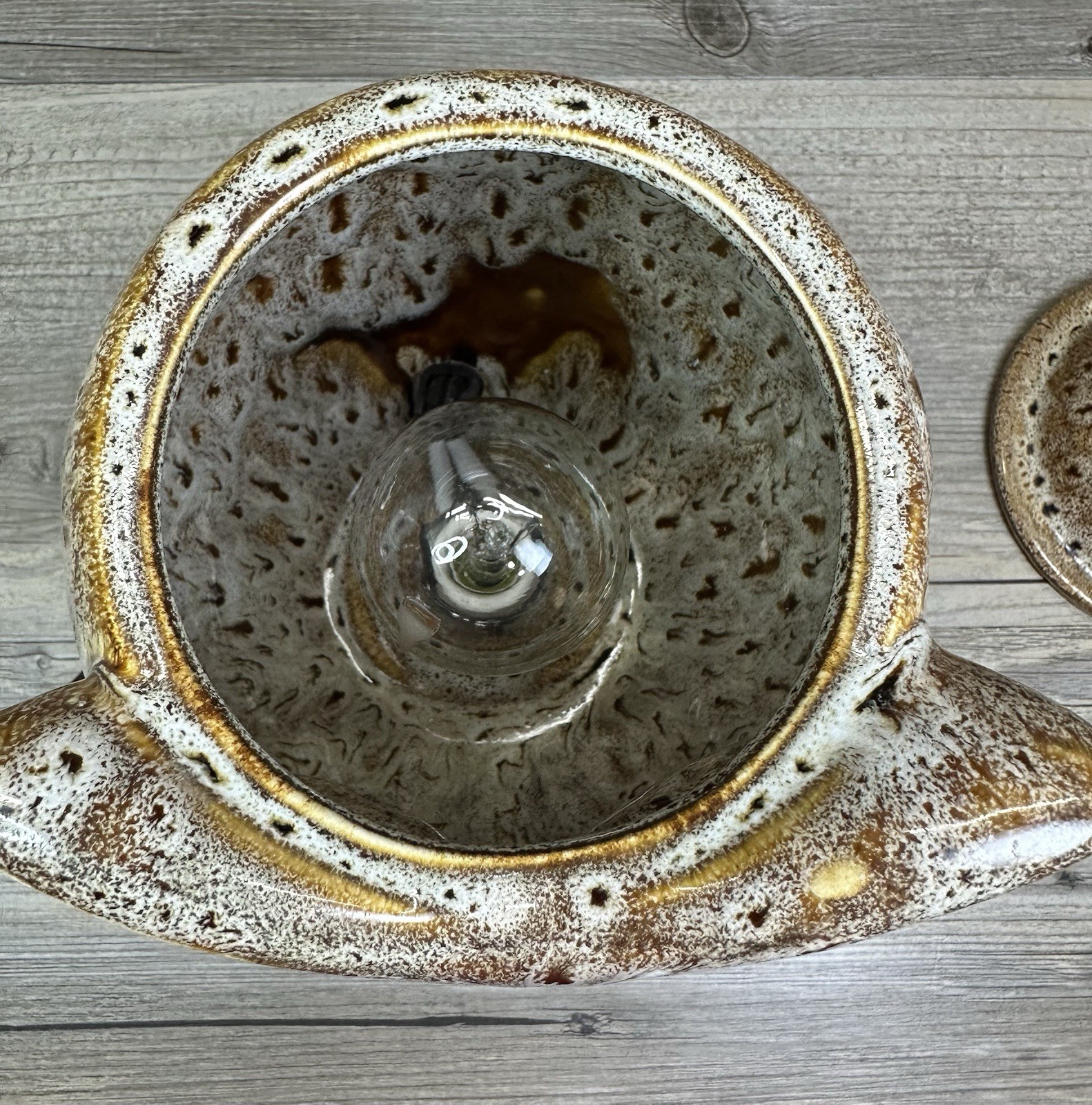 Owl Night Light Brown Ceramic Drip Glaze 6" Tall