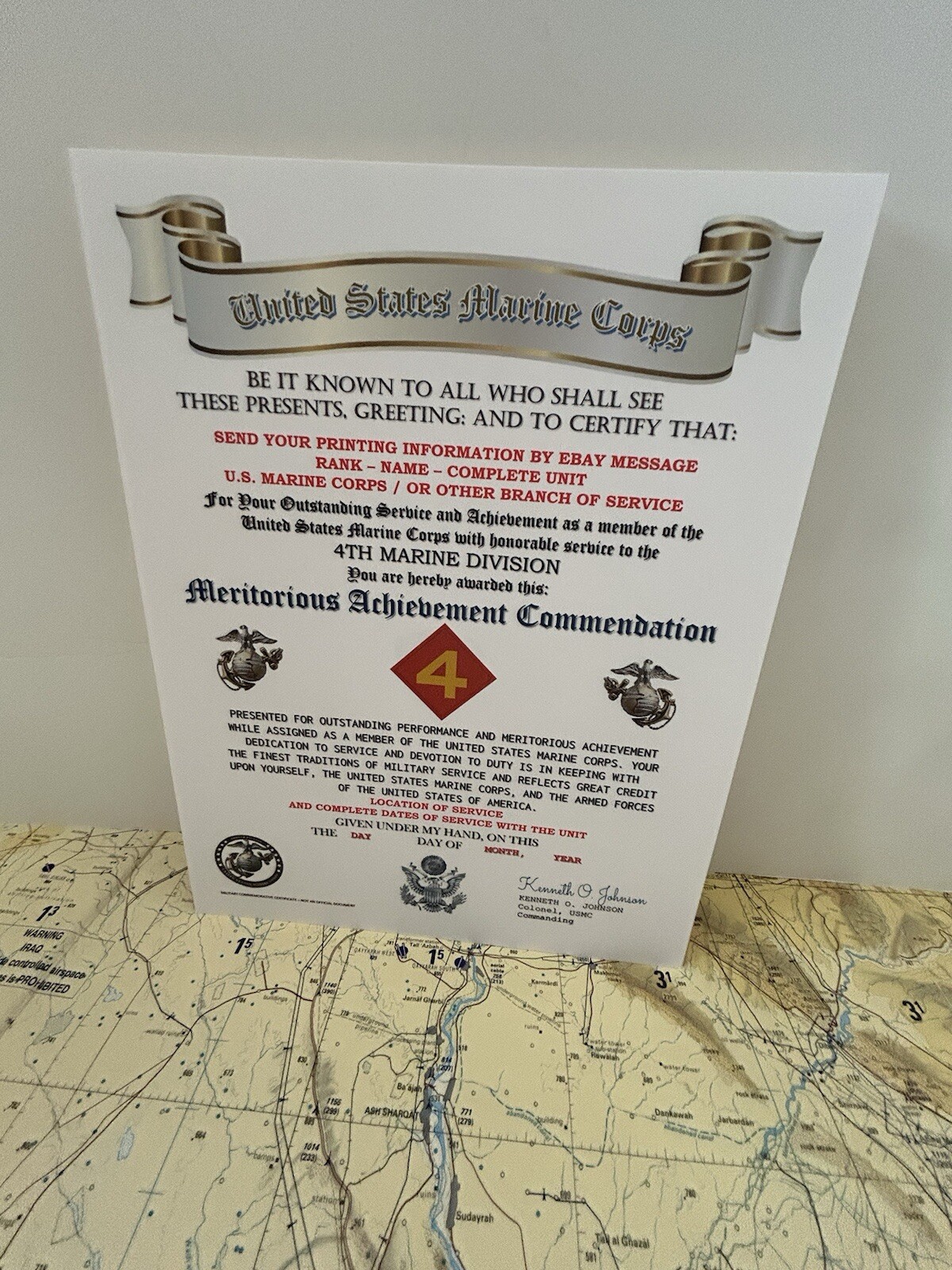U.S. MARINE CORPS / 4TH MARINE DIVISION - MERITORIOUS ACHIEVEMENT COMMENDATION