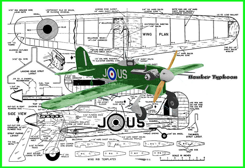 Model Airplane Plans (UC): Hawker Typhoon 31" Combat for .09-15 by Paul DelGatto