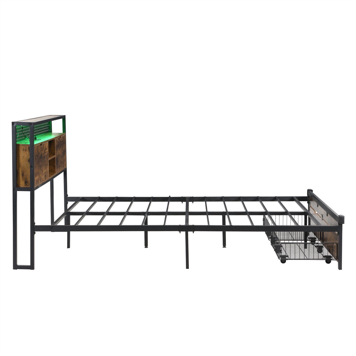 Full/Queen/King Size LED Bed Frame Metal Platform Bed w/ Charging Station