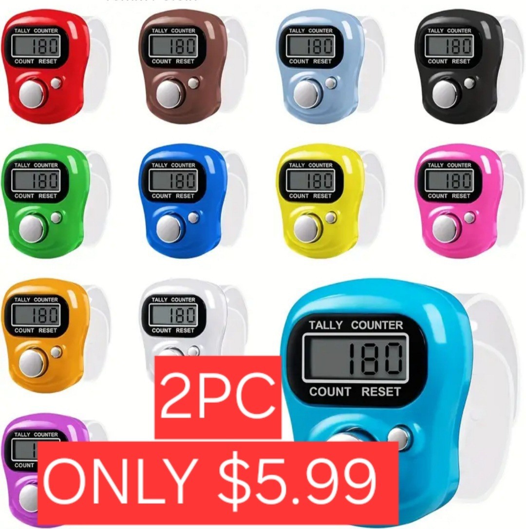 Digital Hand Counter Click Number Screen Tally Tasbeeh Tasbih Finger Band (2pc)