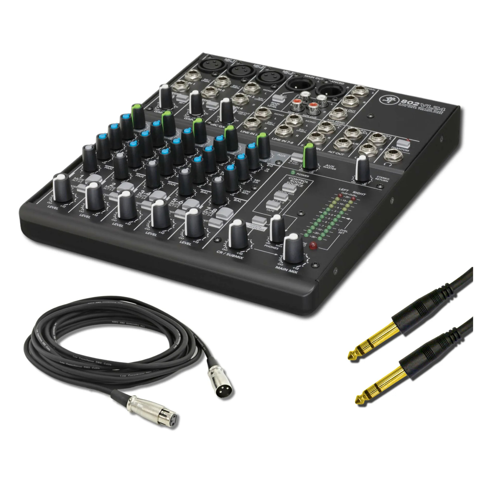 Mackie 802VLZ4 8-Channel Analog Mixer with XLR Cable, 1/4" TRS Cable and 5x Cabl