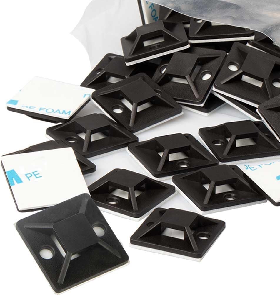 Zip Tie Mounts - Small Cable Tie Adhesive Mount, 3/4in black 100PCS. Wires Zip T