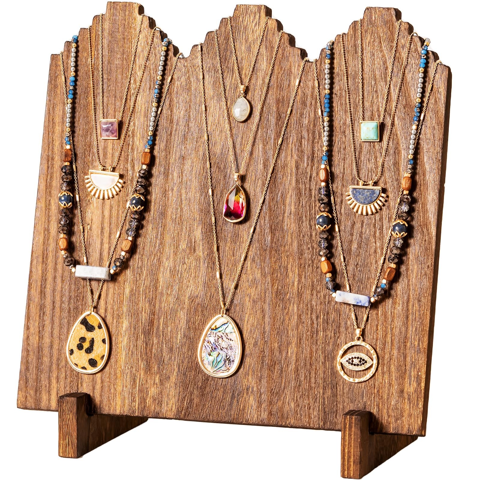 Lolalet Wooden Necklace Display Stands 11.81 x 5.9 x 12.99 inches, Dark Brown