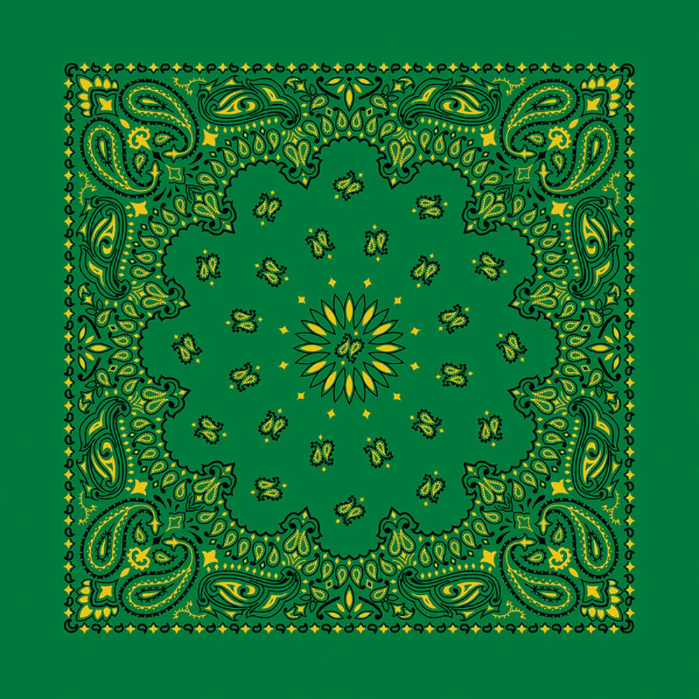 Kelly Green/Yellow 22" x 22" Paisley Print Bandana