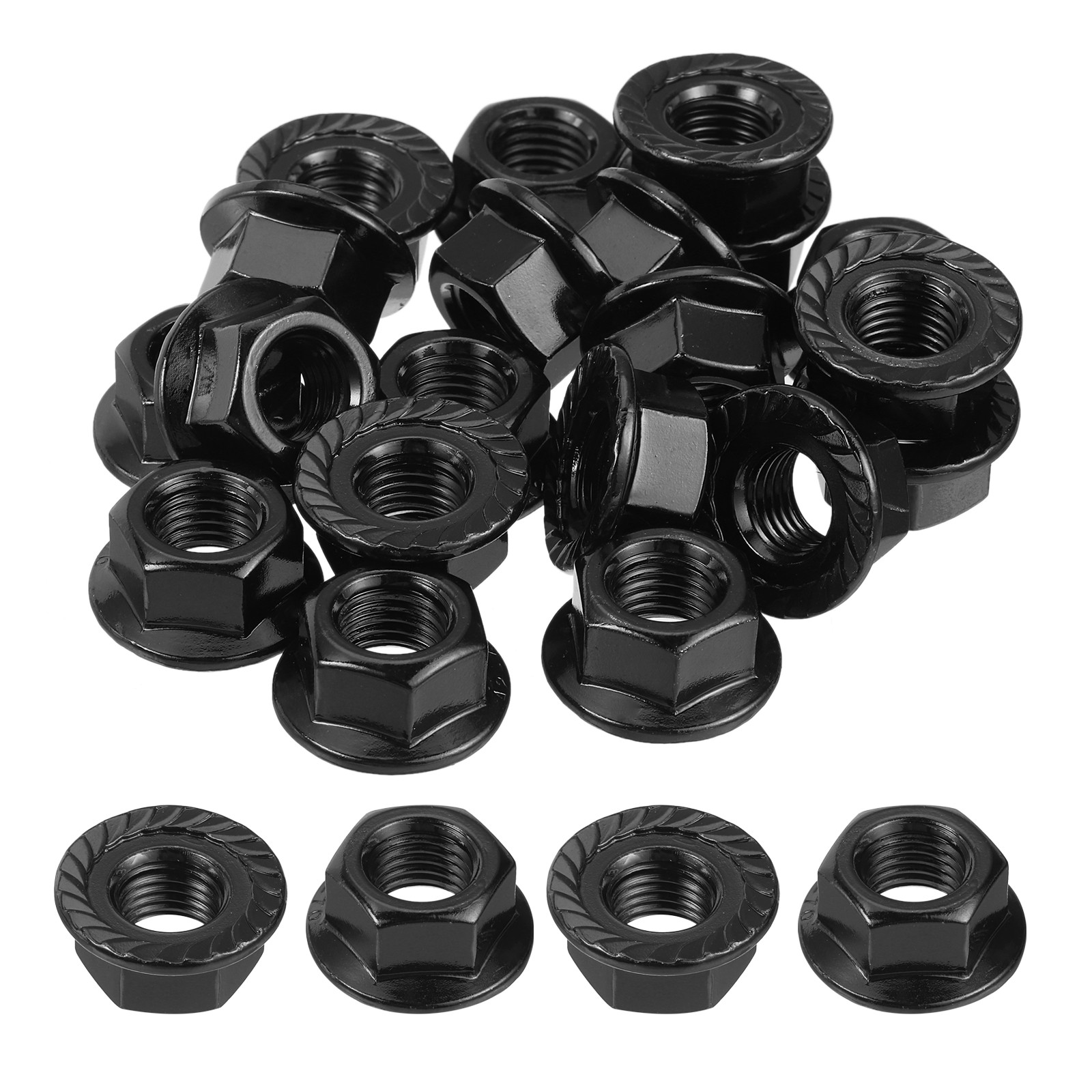 M12x1.5mm Serrated Flange Hex Lock Nuts, 20Pcs Hexagon Flange Nut, Black