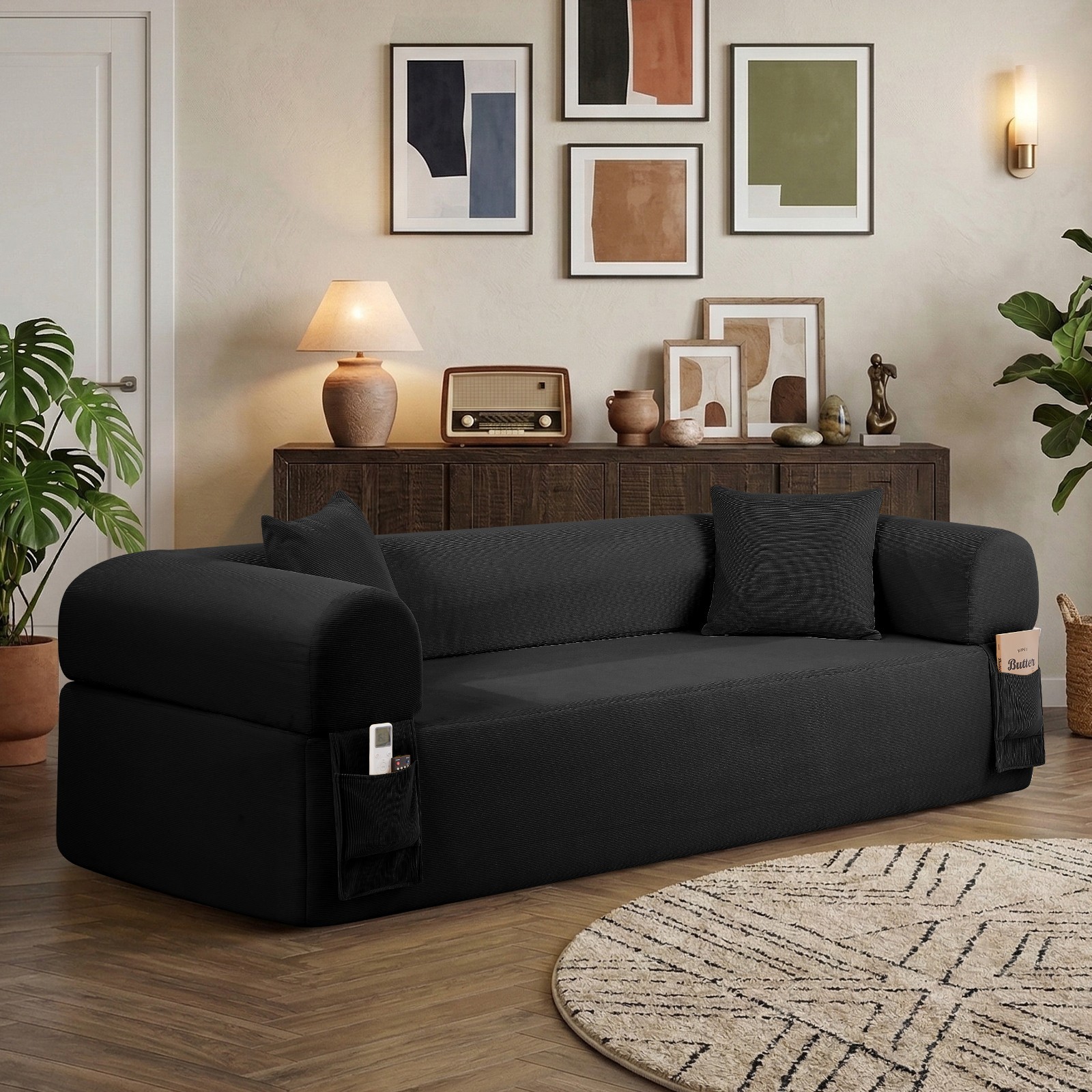 2-in-1 Convertible Sofa Bed,Corduroy Cloud Floor Boneless Couch for Living Room