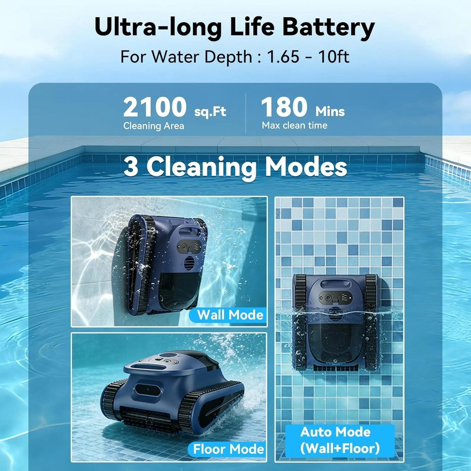 Seauto Cordless Robotic Pool Vacuum Cleaner Wall-Climbing Smart Wavepath Navigat