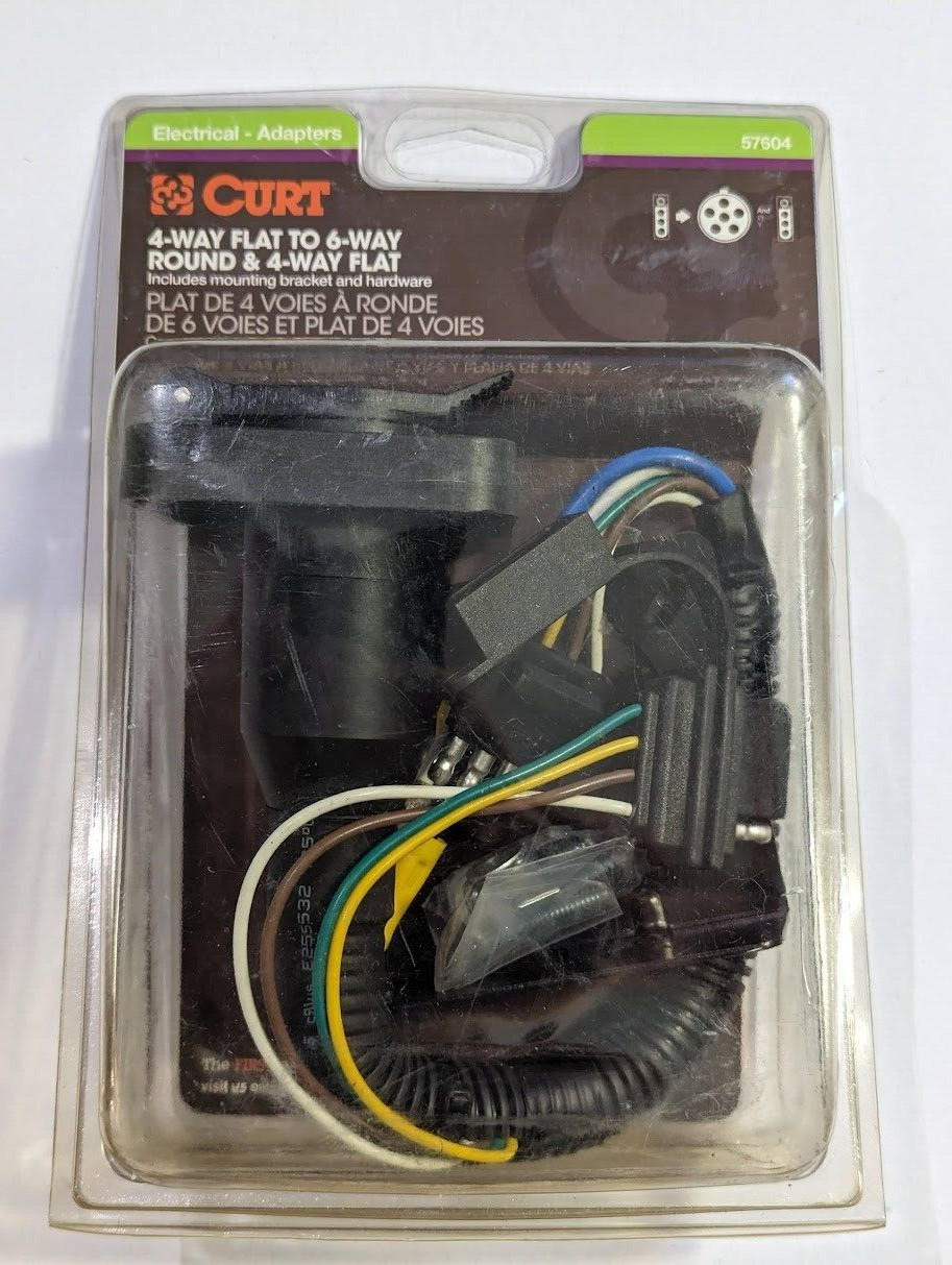 CURT 57604 Dual-Output Electrical Adapter (Adds 6-Way Round to 4-Way Flat) NEW