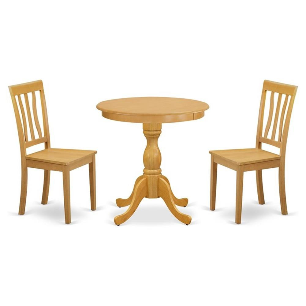 East West Furniture Eden 3-piece Dining Set with Wood Seat in Oak