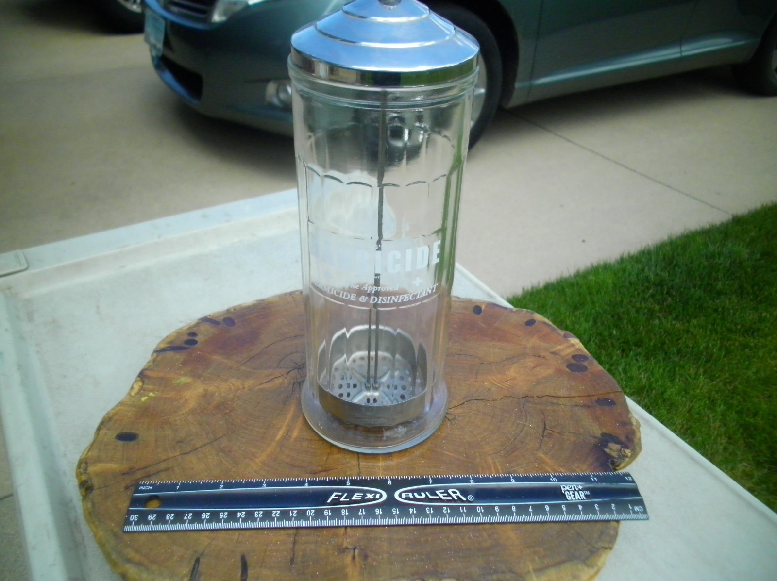 Vintage 1950s Barber Shop Disinfectant Glass Comb Jar - Home Décor / Straws
