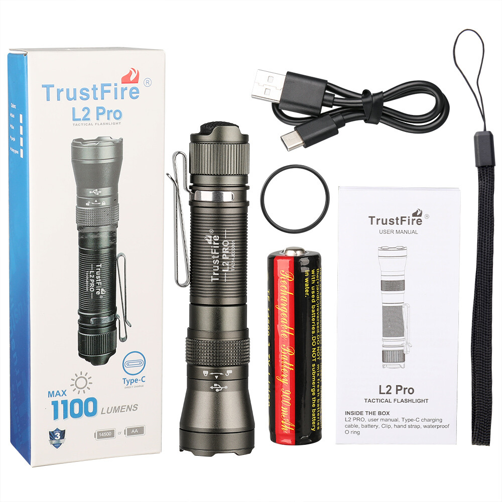 Trustfire L2PRO Tactical EDC Flashlight Rechargeable LED Torch Clip Flashlight
