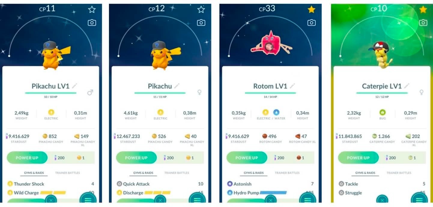 Pokémon Go - Shiny Pikachu / Wash Rotom/ Caterpie - Level 1 - Go Fest - Trade Go