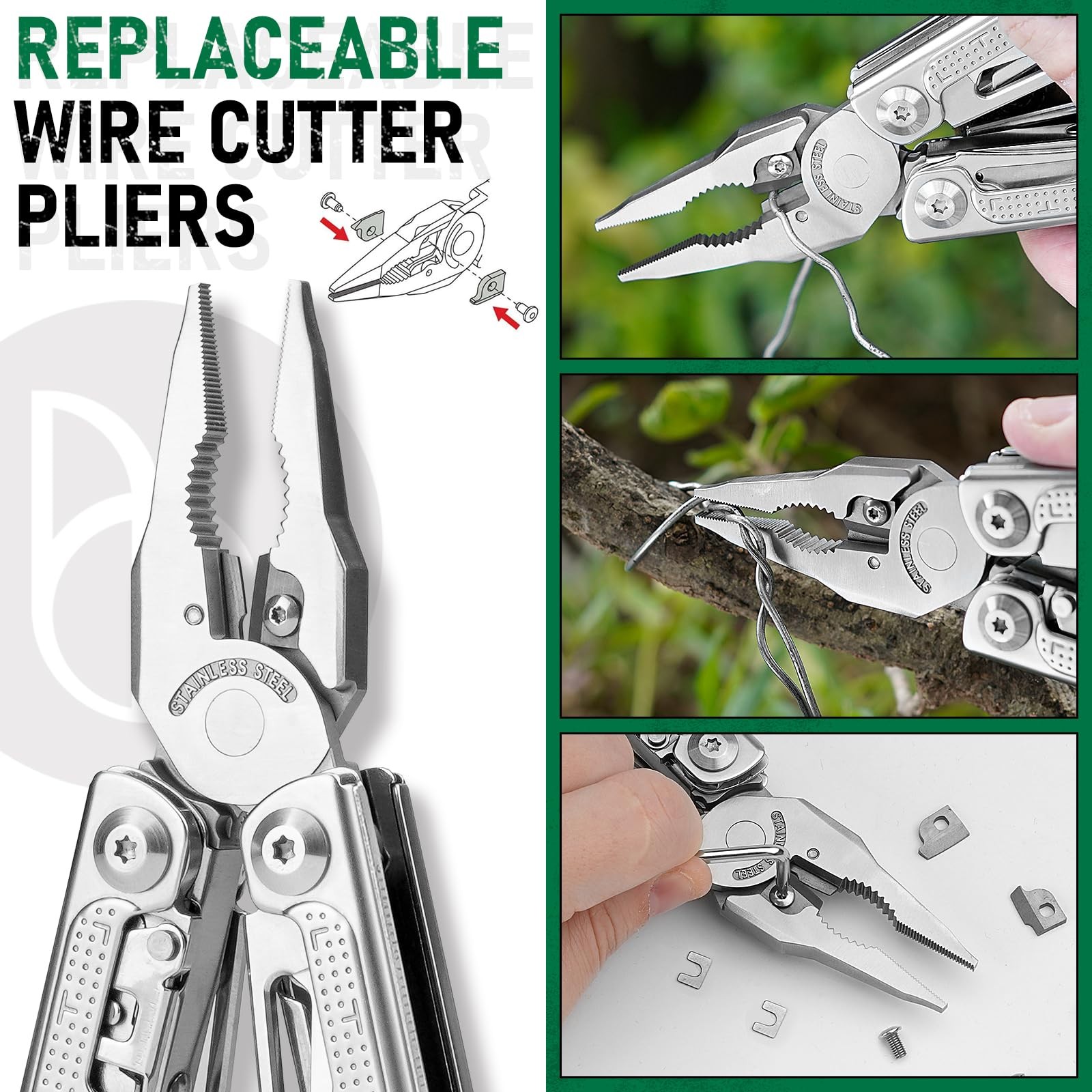BIBURY Multitool Pliers Pro BI2049, 3Cr13 Multi Tool with Large Saw Silvery