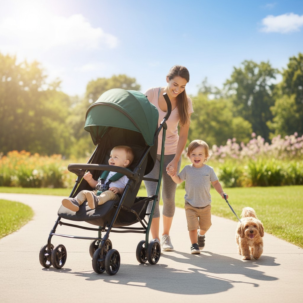 Lightweight Folding Stroller with Car Seat Compatibility & Extra-Large Canopy