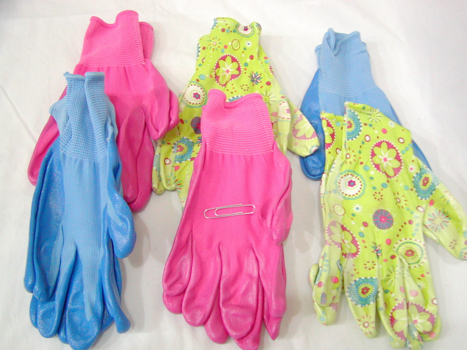 (6) NEW Women's Color Nitrile Coated Work Glove Garden Yard Blue Pink