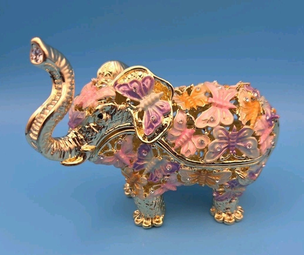 Keren Kopal Golden Elephant Decorated w/ Butterflies Trinket Box EB2074 2020