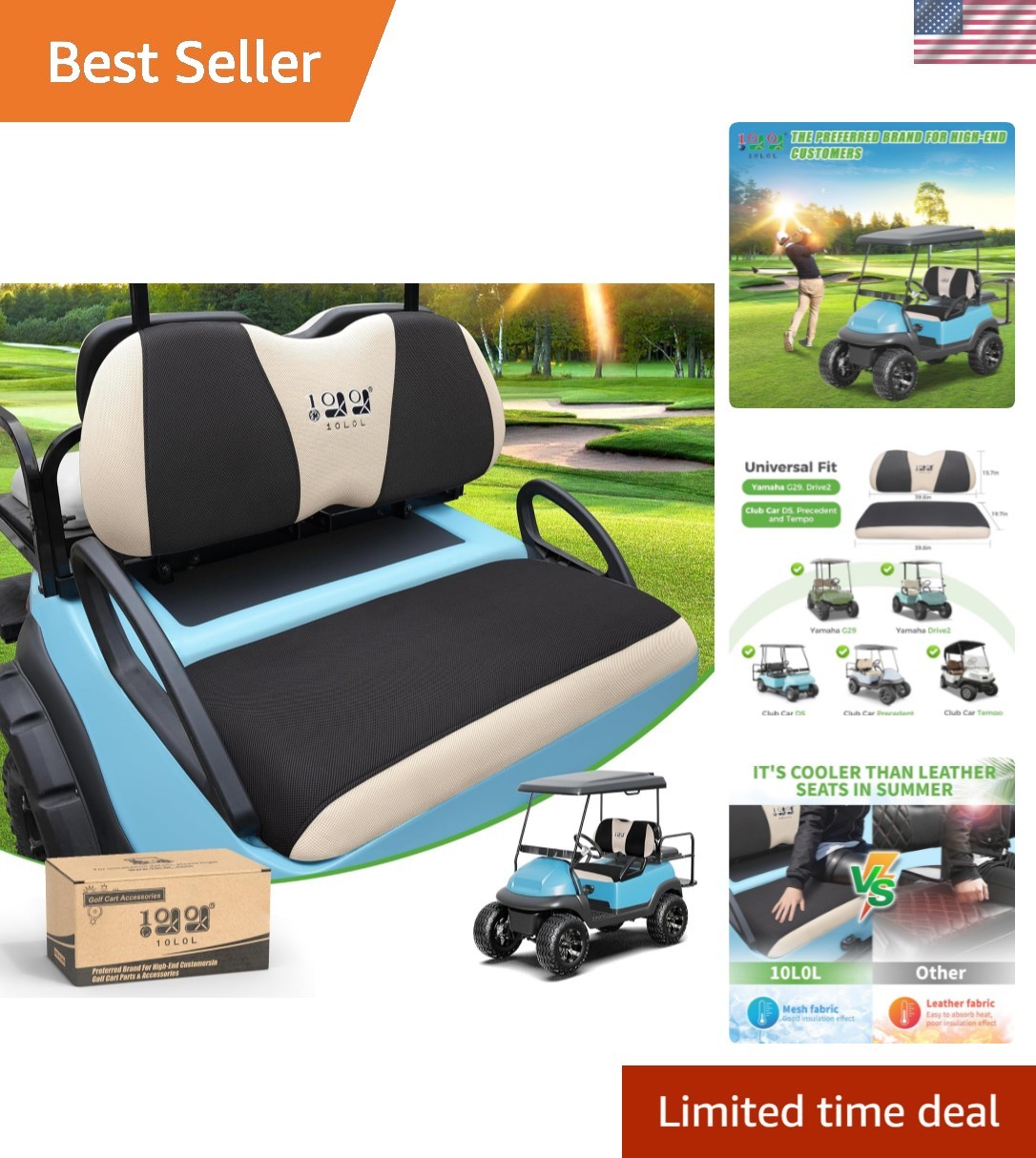 Durable Universal Fit Seat Covers for Club Car DS & Precedent Golf Carts