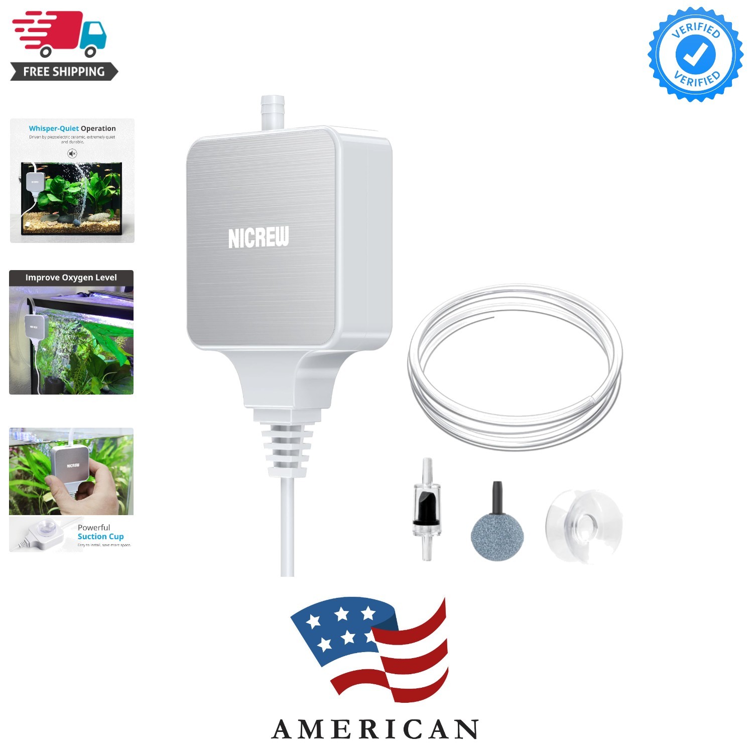 Nano Silent Aquarium Air Pump White, Aquarium Aerator with Accessories for Up...