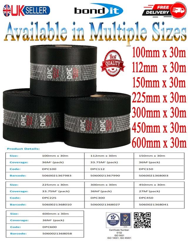 DPC Roll Damp Proof Course Polythene Brick Block 30m x 100/150/225/300/450/600mm
