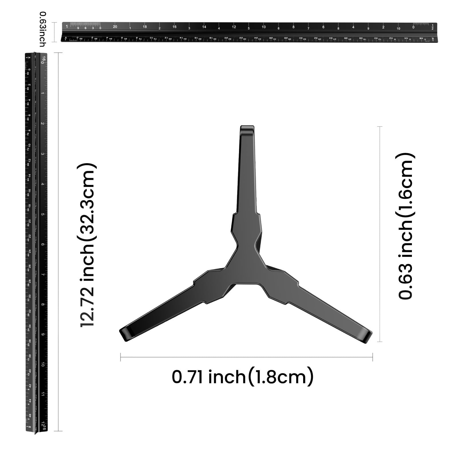 Black 12 Inch Aluminum Architectural Scale Ruler Architect Tool