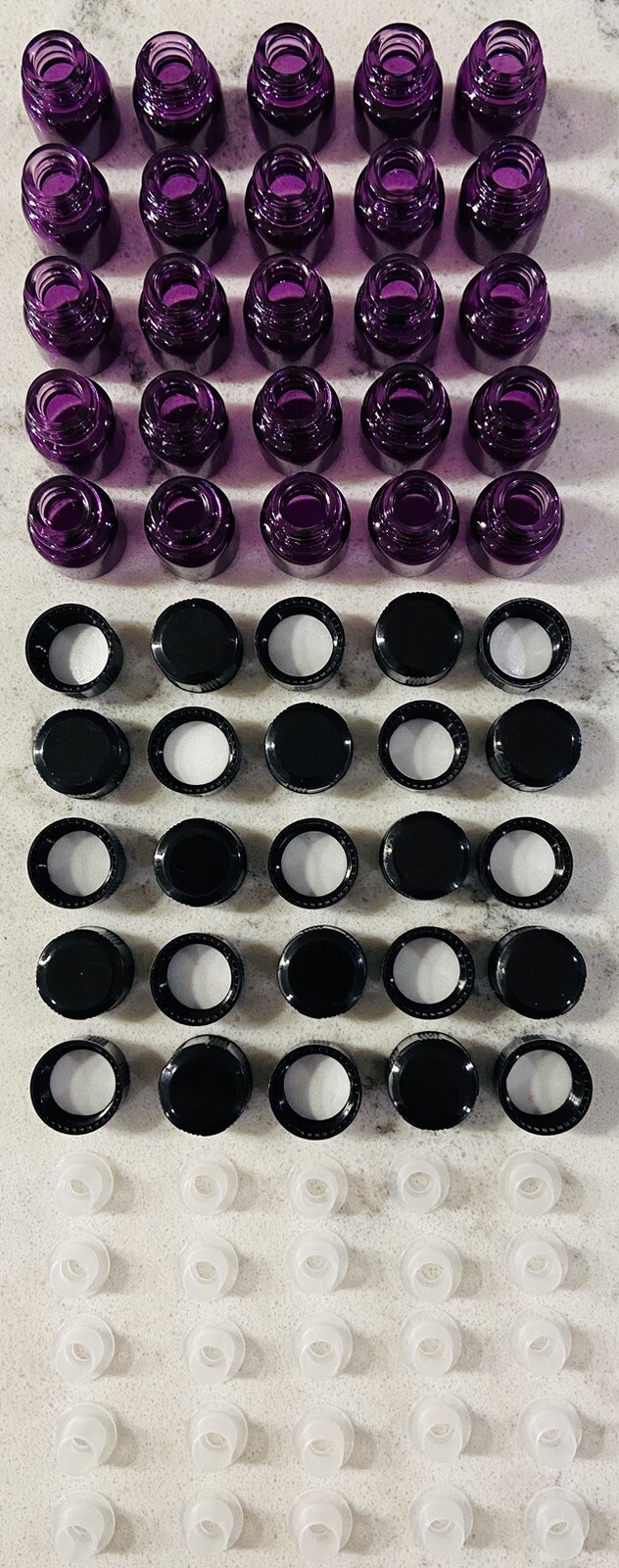 25 - 1ml (.03 oz) Purple Empty Glass Essential Oil Bottles With Orifice Reducer