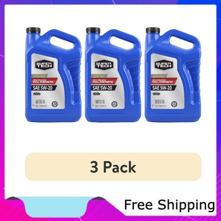 (3 pack) Super Tech High Mileage Full Synthetic SAE 5W-20 Motor Oil, 5 Quarts