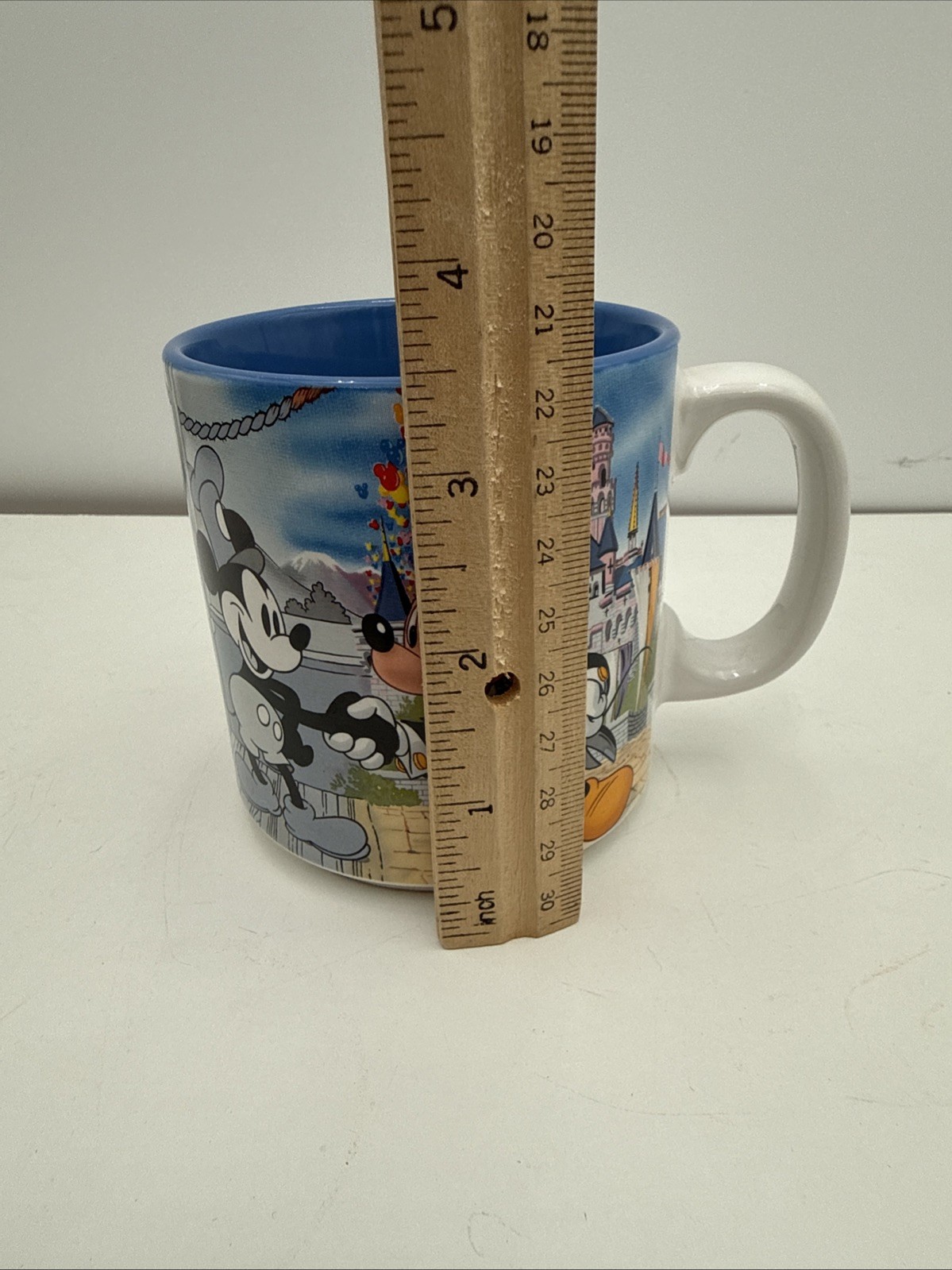 Vtg. Disney Mickey's 60th Birthday Ceramic Coffee Mug. White / Blue Japan EUC