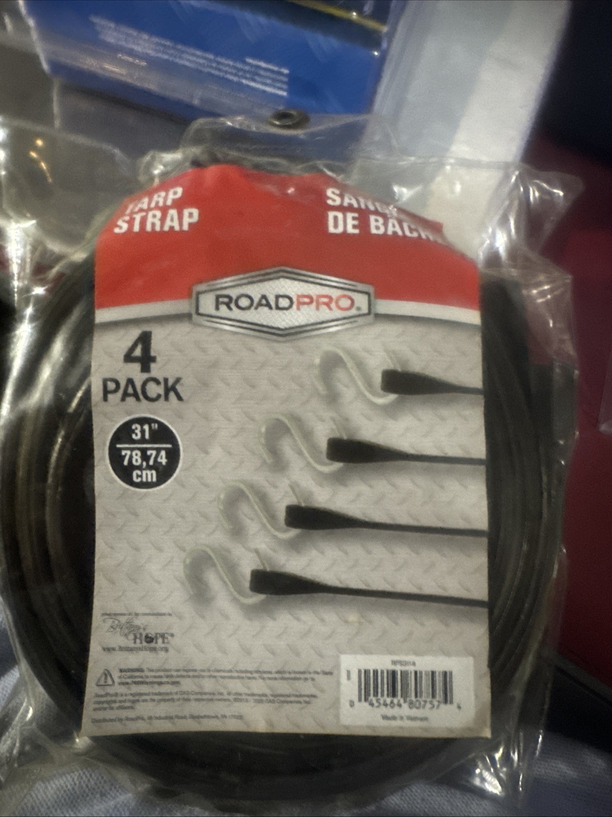 ROADPRO 31" Long Industrial EPDM Rubber Tarp Straps, (Pack of 4)