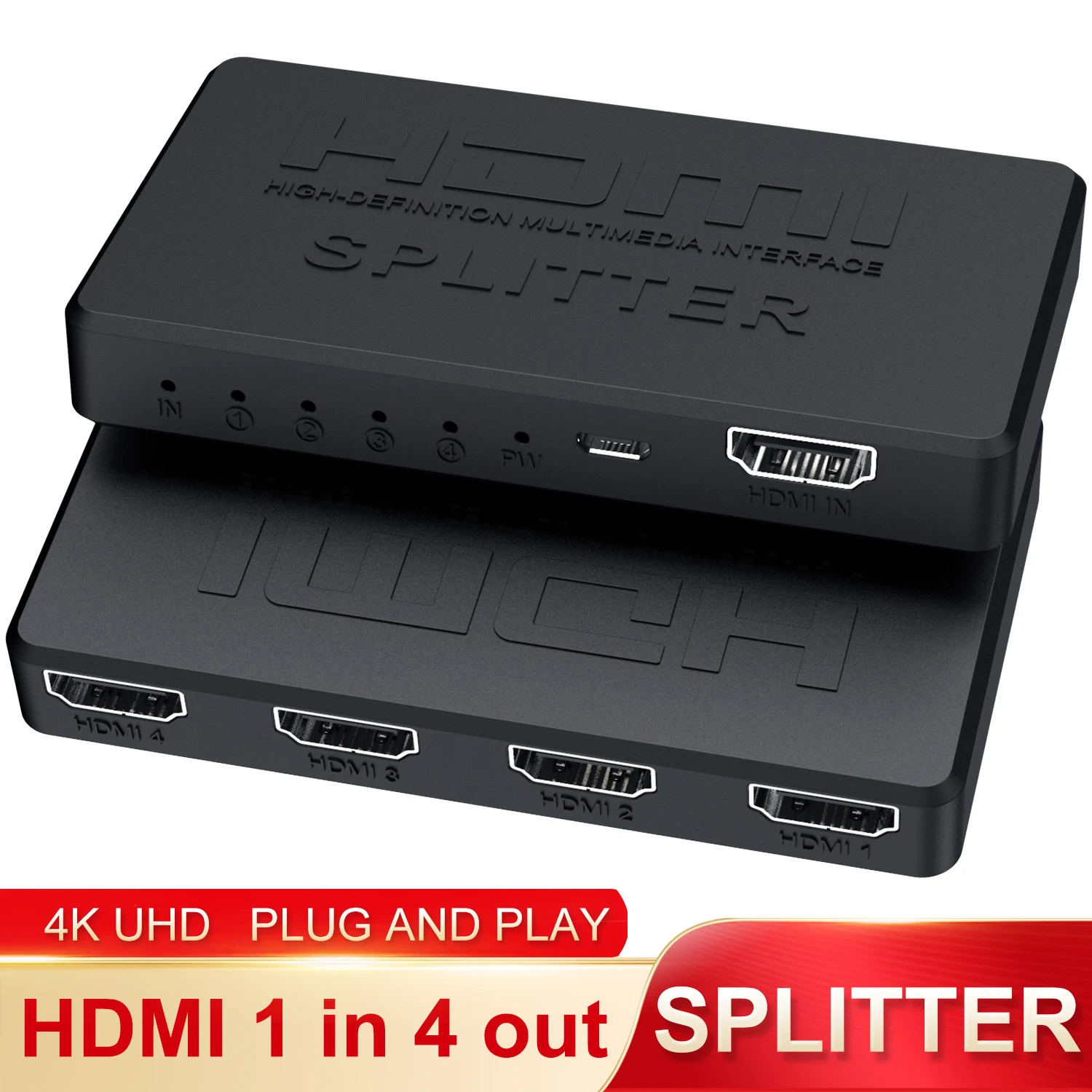 4K 2K HDMI Splitter HD 1080P 1 In 4 Out Video Switcher Adapter For PS4 Laptop TV