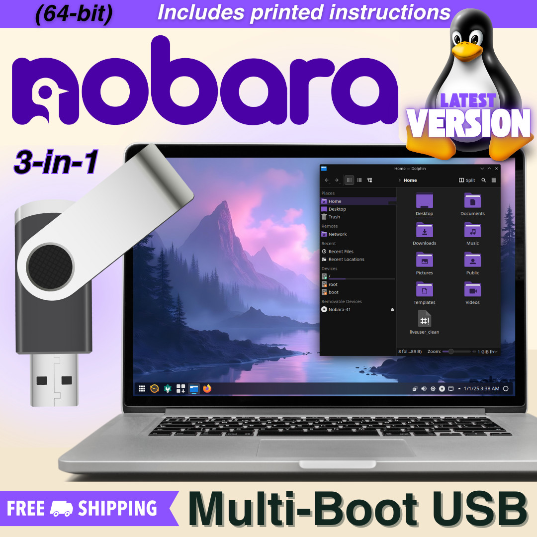 Nobara Bootable USB Flash Drive (64GB USB 3) Latest Live Gaming Linux Installer