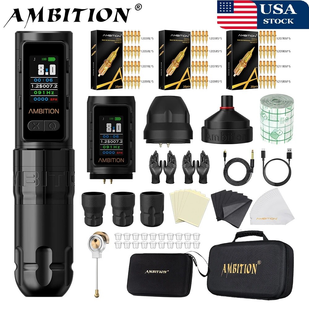 Ambition Soldier Max Kit Wireless Tattoo Machine Straight Rod Stroke 4.0mm Color