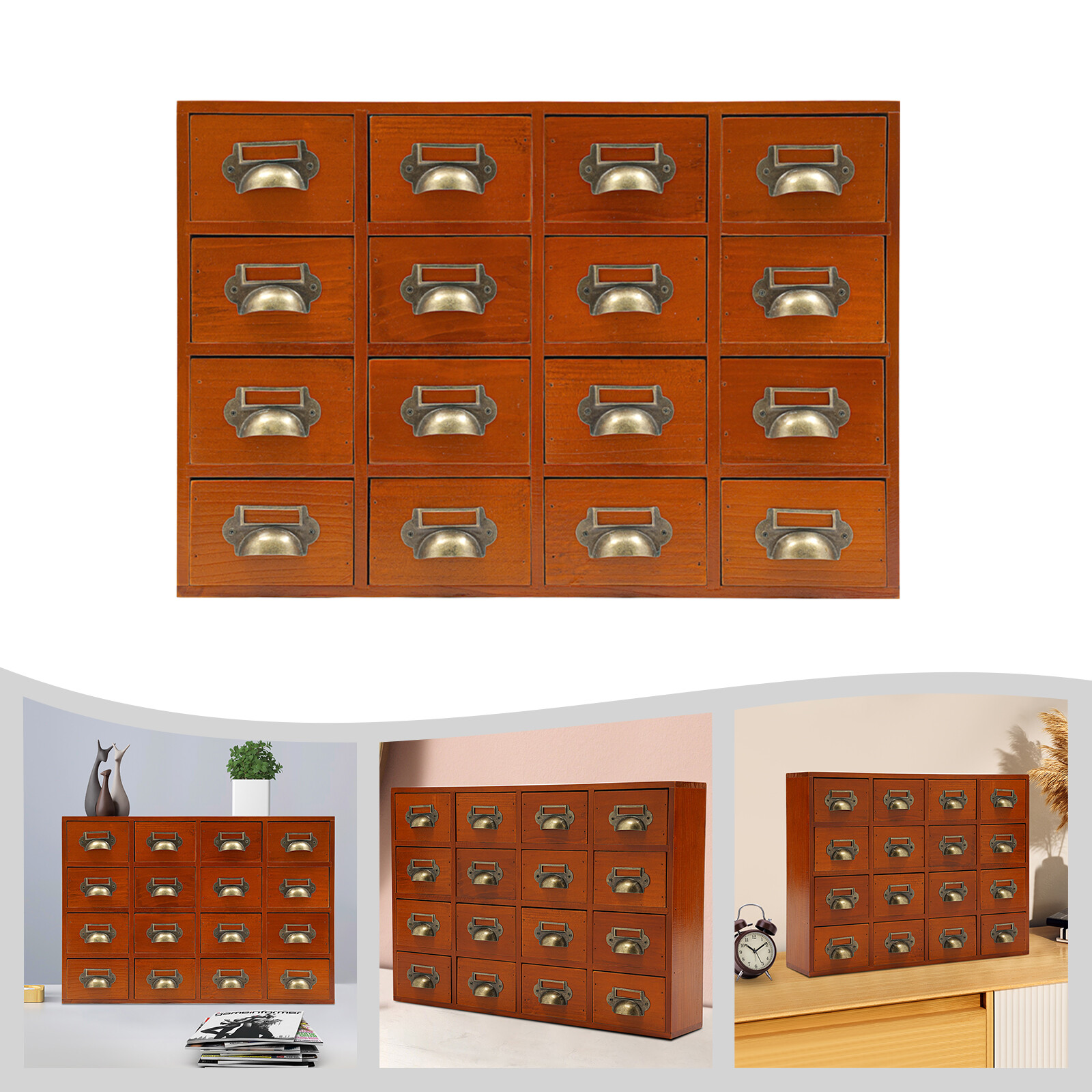 Drawers Storage Cabinet 16 Drawer Cabinet Wooden Medicine Cabinet Brown