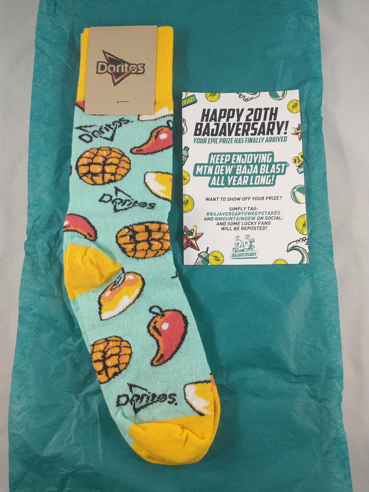 Doritos x Mountain Dew Baja Blast Socks 20th Bajaversary New w/ Card & Tags