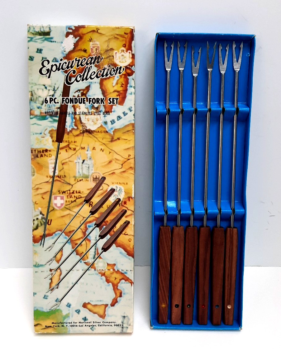 Vintage Epicurean Collection 6 Pc Fondue Fork Set Rosewood Handle Stainless Fork