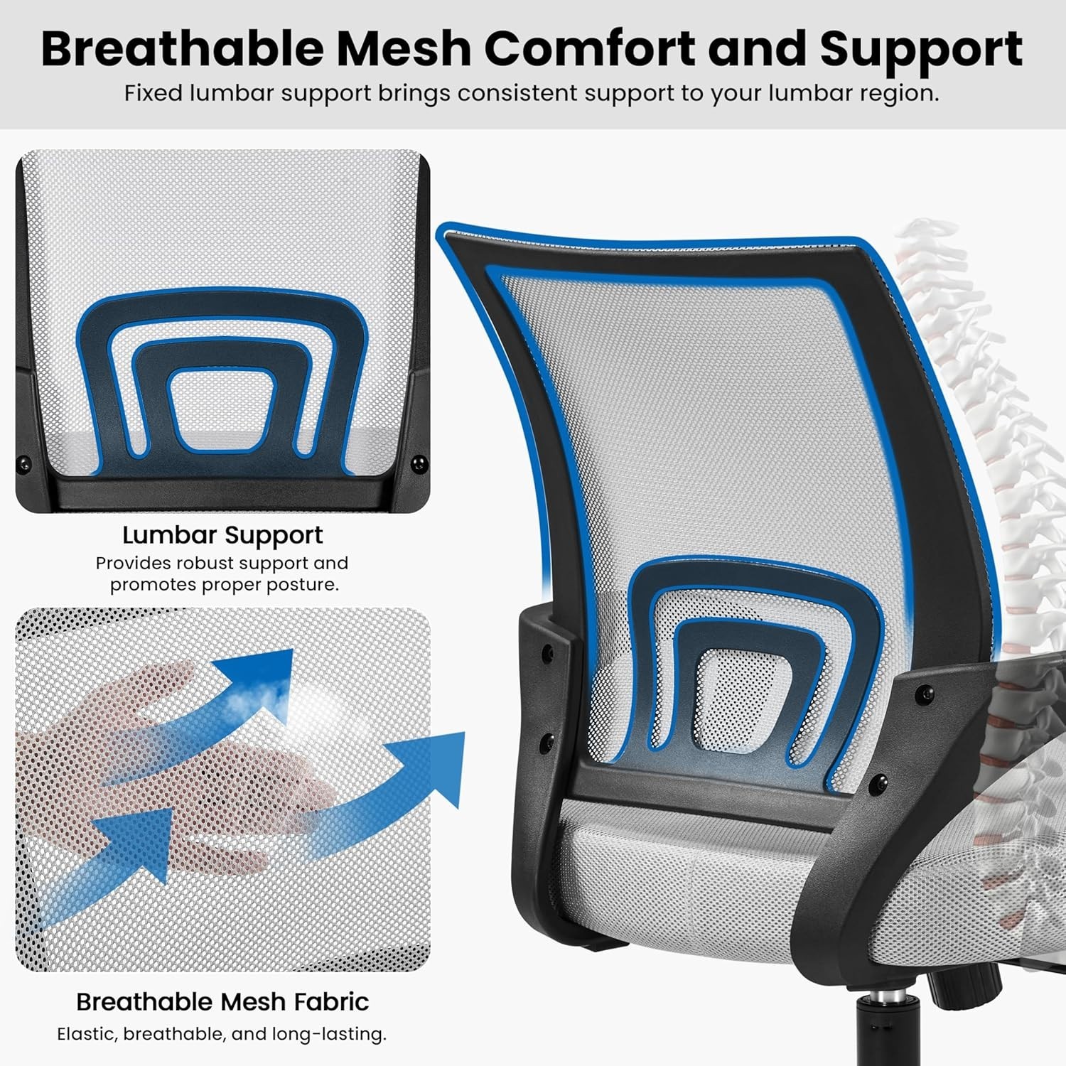 Adjustable Mid Back Computer Chair with Rolling Wheels - Supportive & Stylish