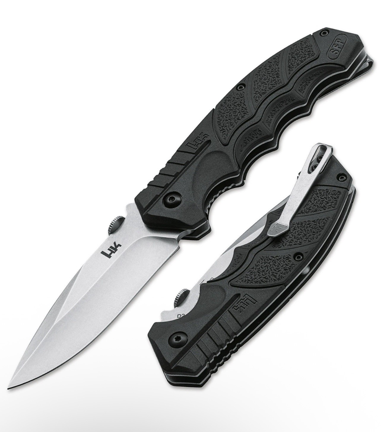 HECKLER & KOCH SFP Tactical Folder Pocket Knife 3.62" D2 Blade TPR Handle Black