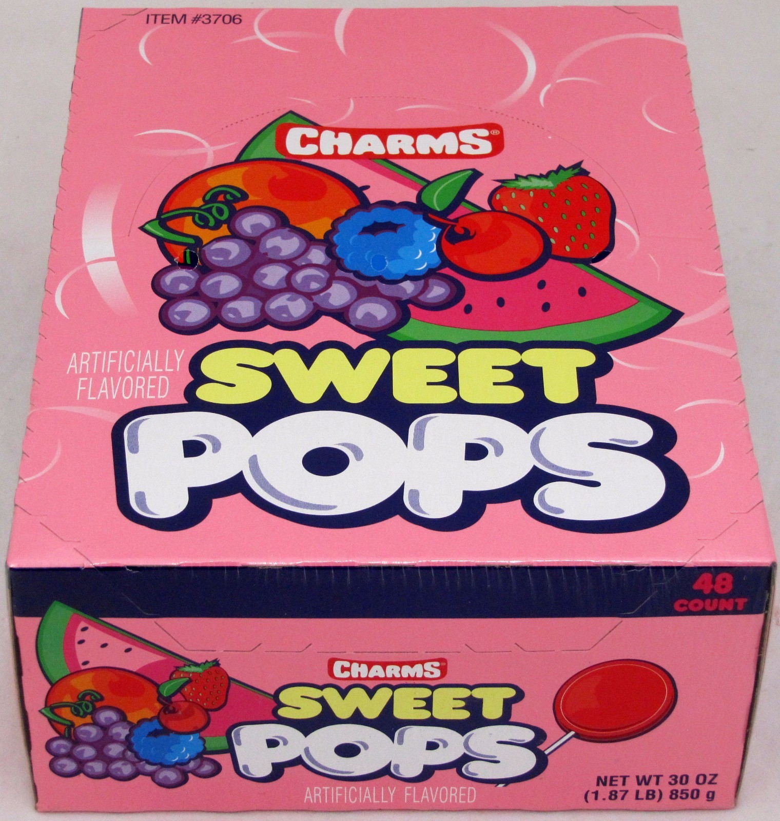 Charms Sweet Pops Suckers 48 Count Box Candy Flat Pop Lollipops Bulk Candies