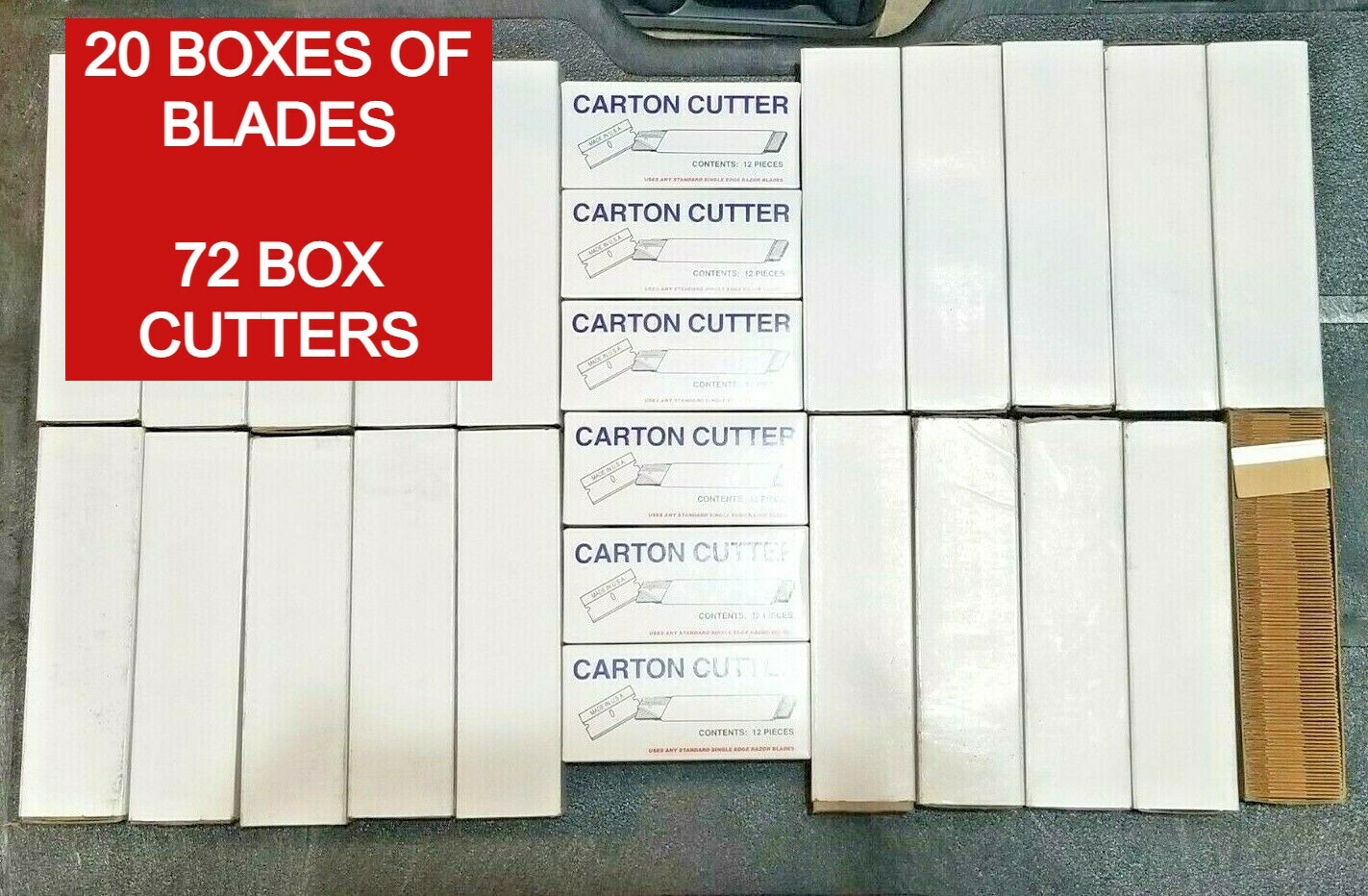 SURPLUS - 20 BOXES OF SINGLE EDGE RAZOR BLADES + 72 BOX CUTTERS - MADE IN USA