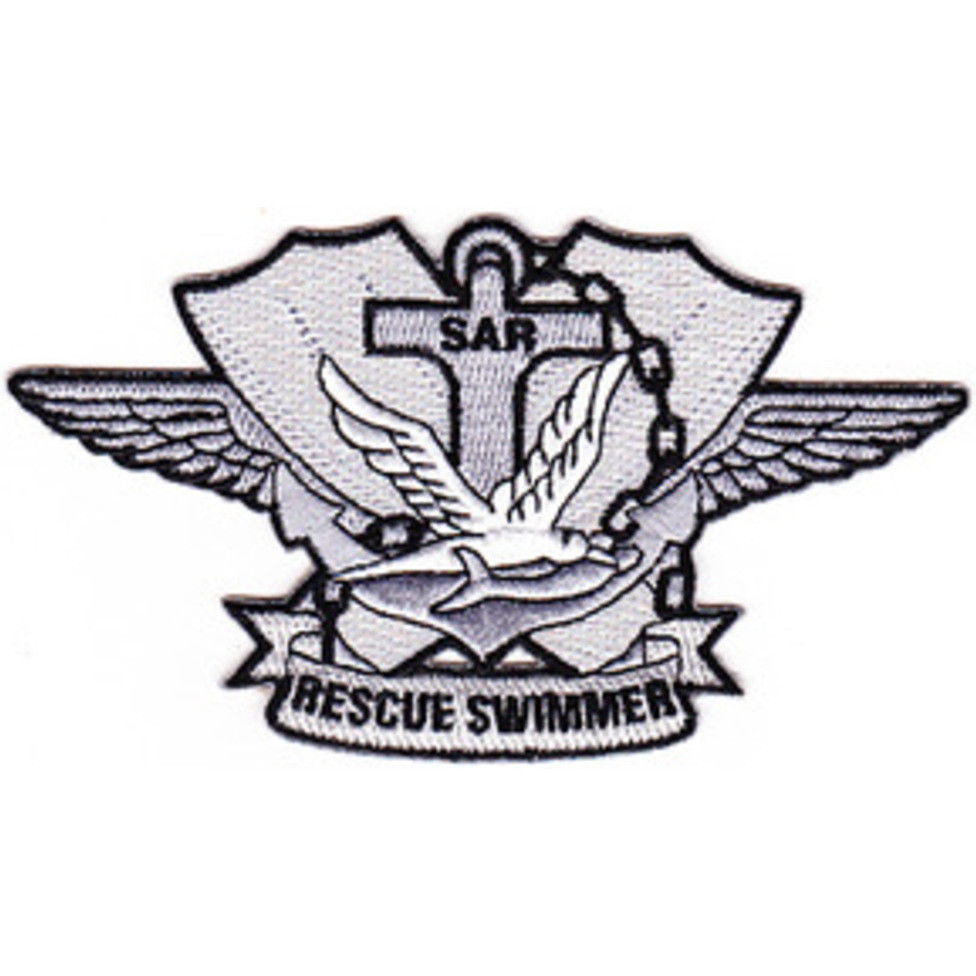5" COAST GUARD SAR SEARCH AND RESCUE SWIMMER SILVER  BADGE EMBROIDERED PATCH